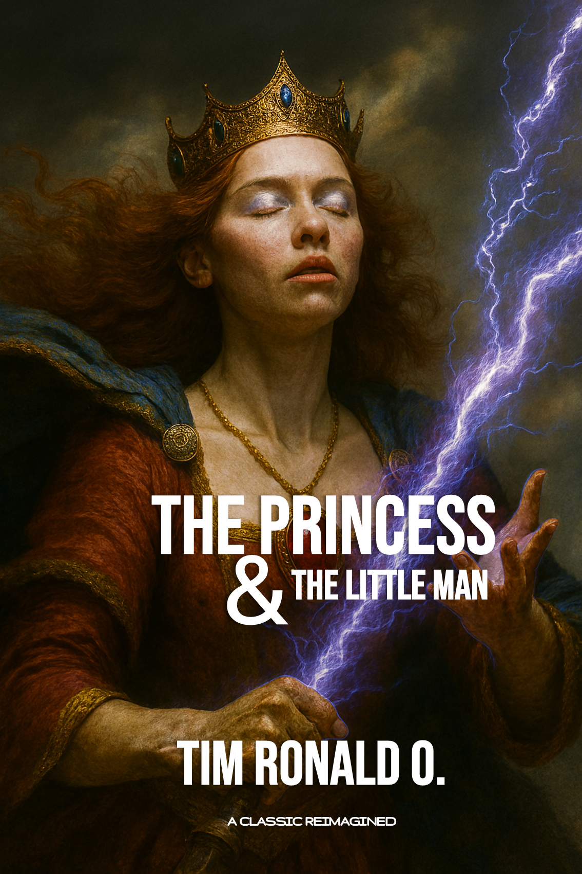 cover ample 2 Older person in dark hooded cloak smiling on book cover for The Princess & The Little Man
